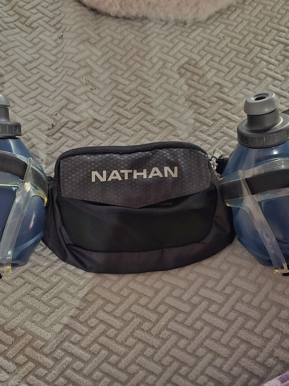 Nathan Black Hydration Belt with Dual Blue Bottles
